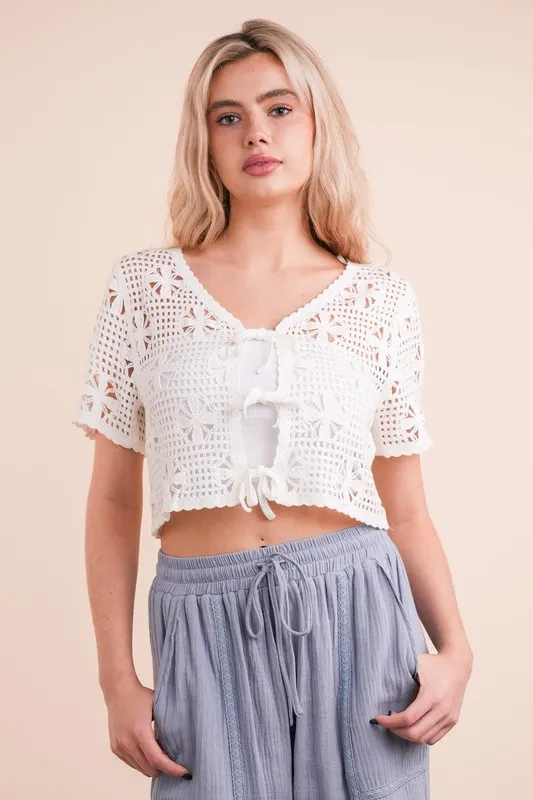 Front Tie Crochet Crop Top, image 3