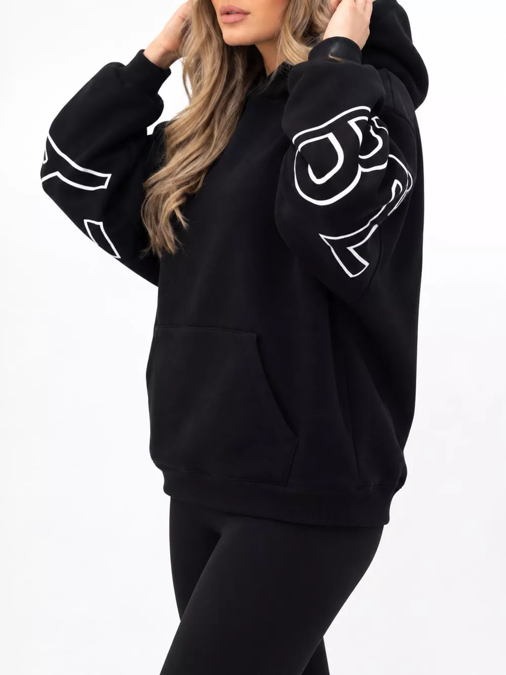 Letter Back Hoodie with Kangaroo Pocket, image 2