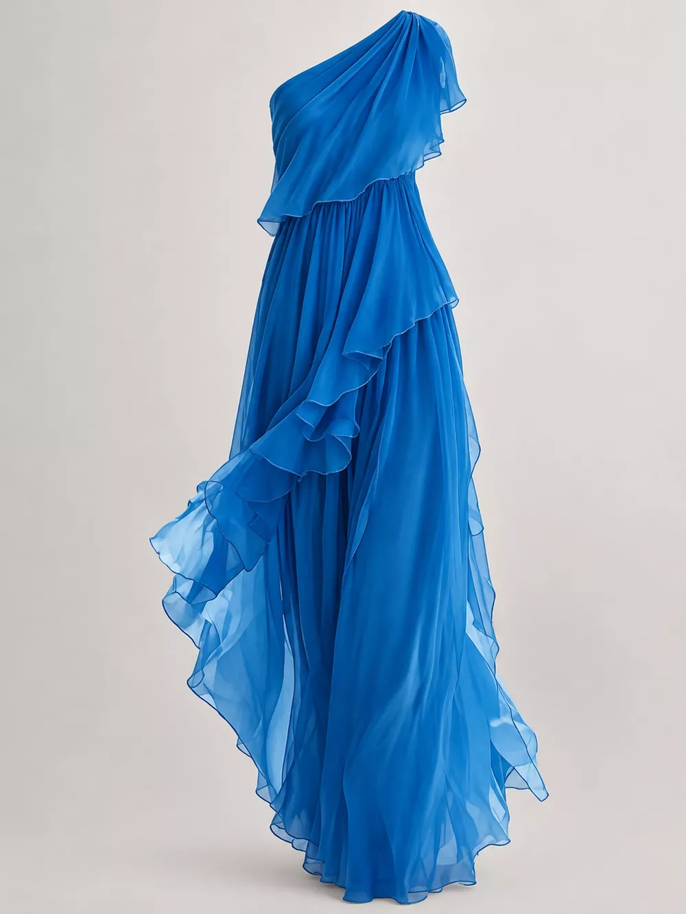 One-Shoulder Ruffled Chiffon Maxi Dress, image 19