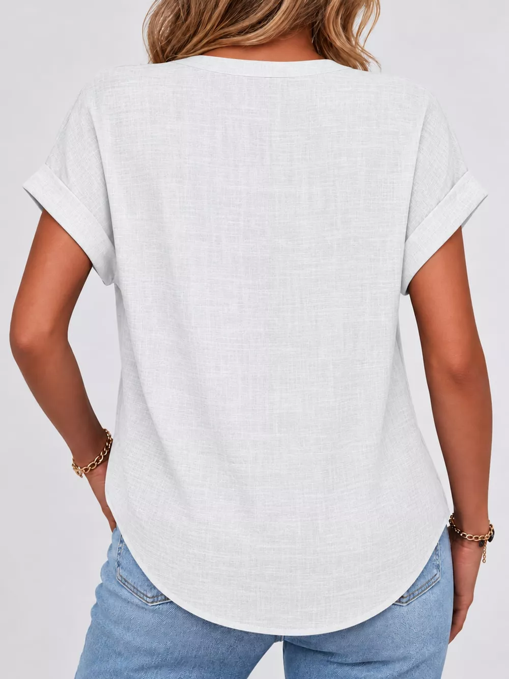 Full Size Button Detail Short Sleeve Blouse Plus Size, image 48