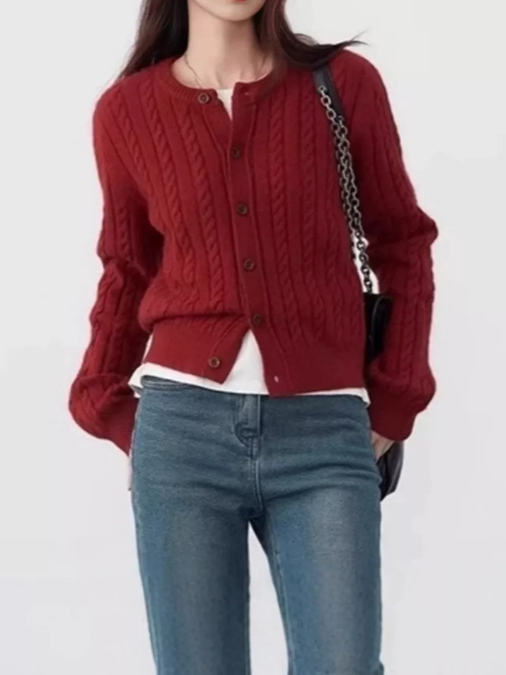 Cable-Knit Button-Down Cardigan, image 2