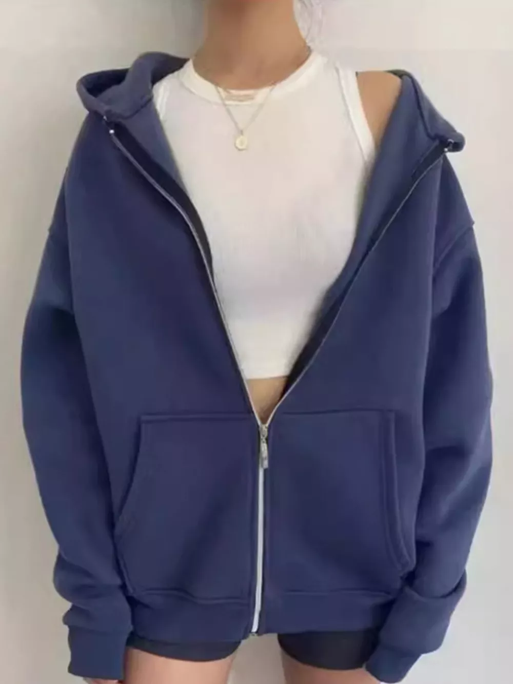 Full Size Zip-Up Dropped Shoulder Hoodie Plus Size, image 12