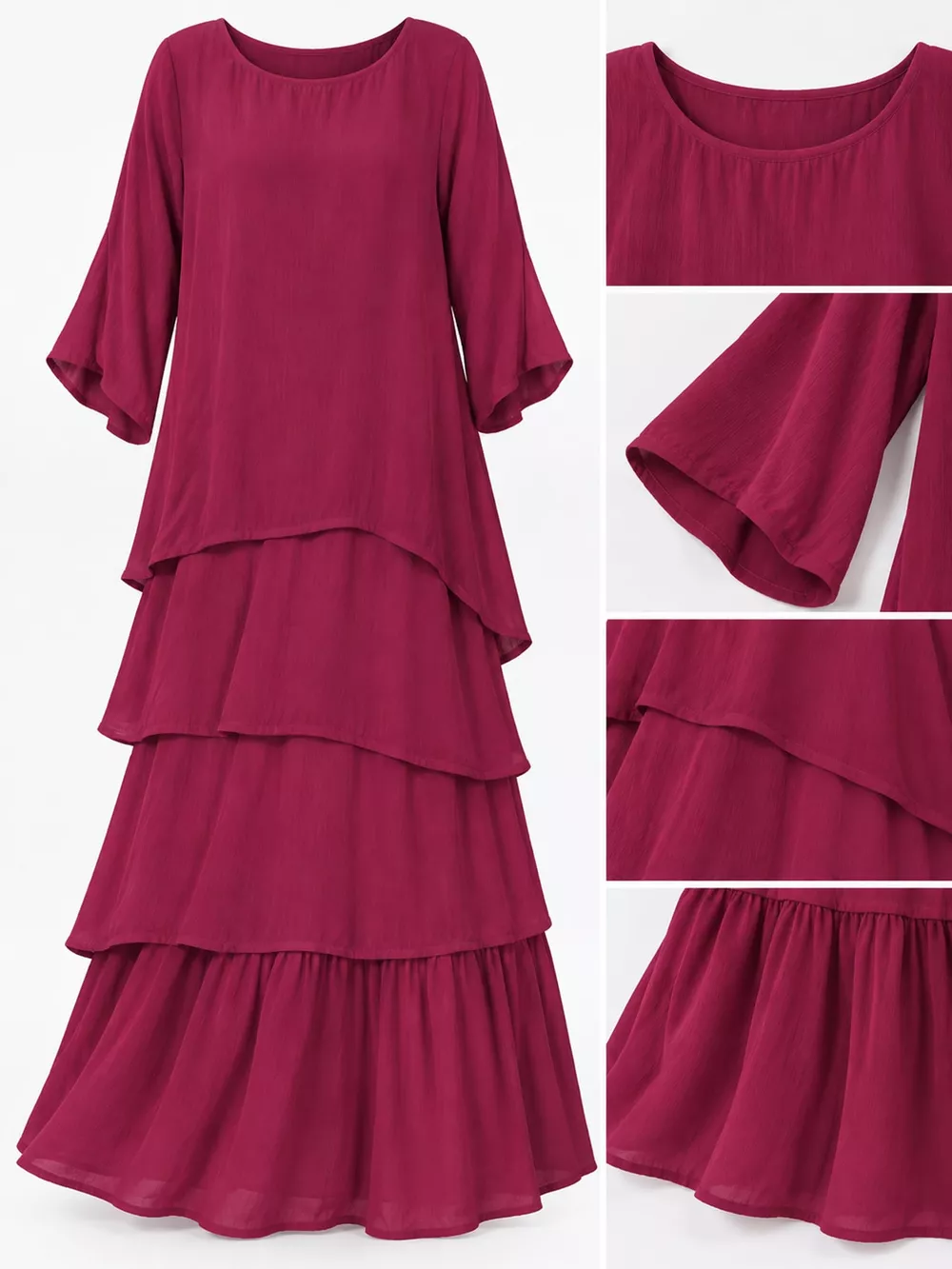 Full Size Layered Batwing Sleeve Maxi Dress Plus Size, image 9