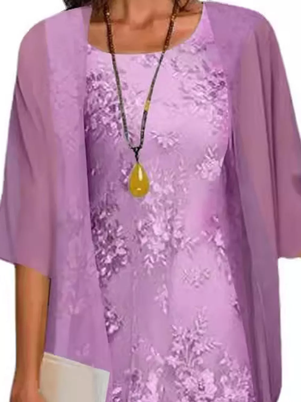 Plus Size Elegant Lace Overlay Dress and Matching Chiffon Cardigan Set, image 3