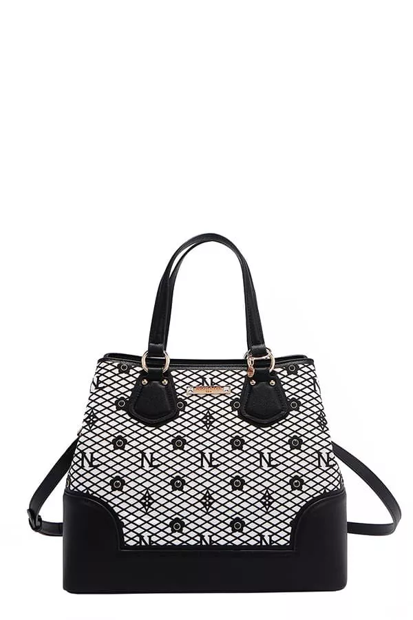 Monogram Pattern Handbag with Rhinestones Decor, image 4
