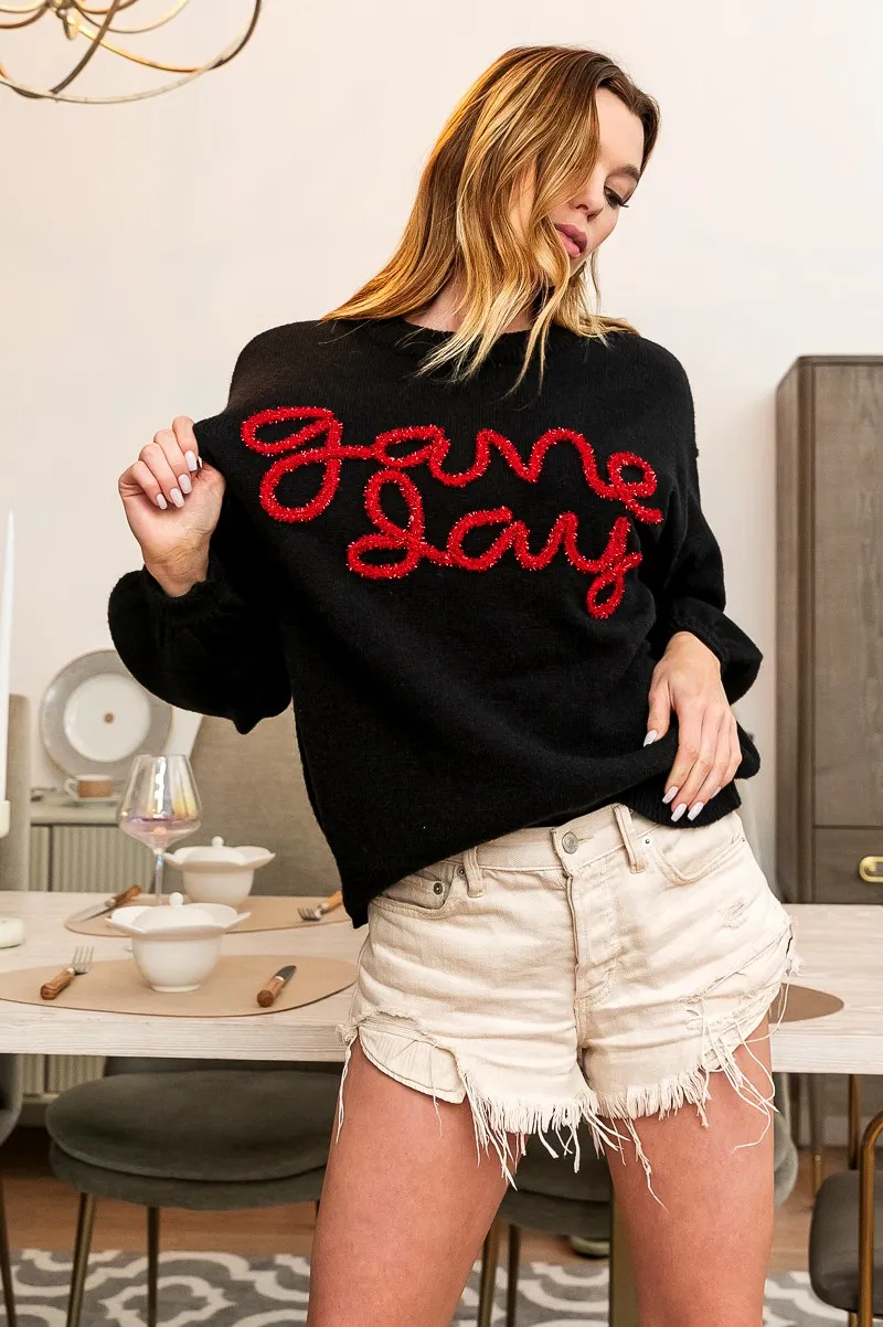 Game Day Metallic Letter Sweater, image 4