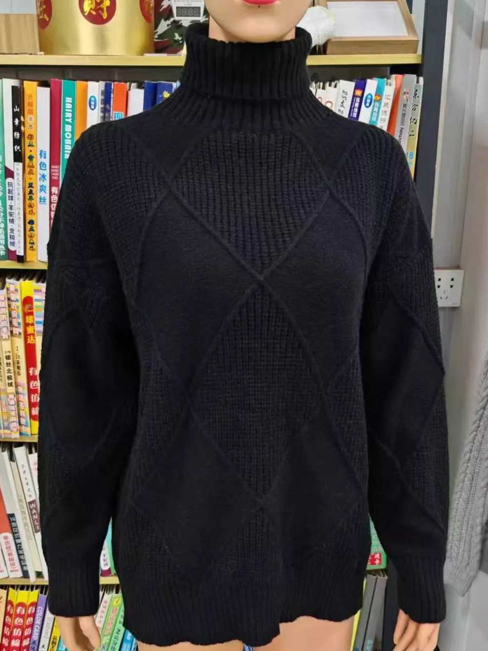Full Size Diamond Pattern Turtleneck Sweater Plus Size, image 20
