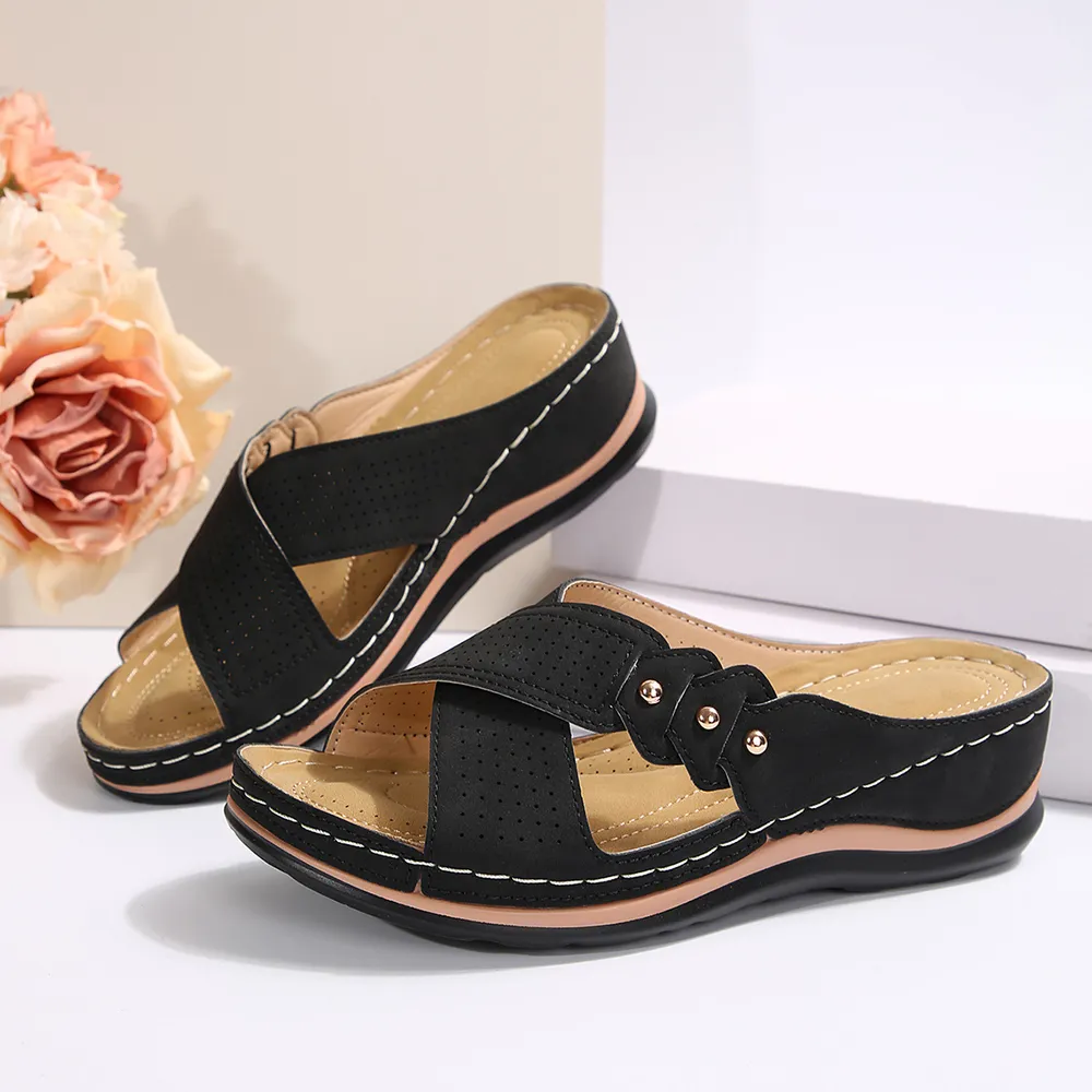 Crisscross Open Toe Wedge Sandals, image 3