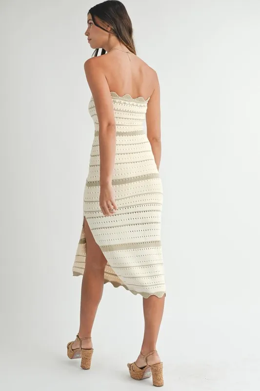 Contrast Striped Crochet Knit Midi Dress, image 3