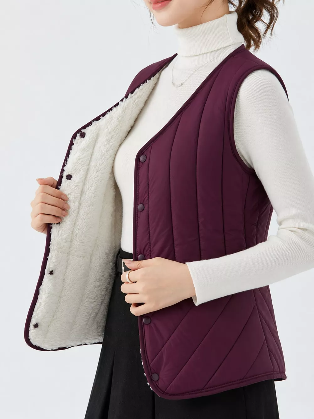 Full Size Quilted Button Up Vest Coat Plus Size, image 19