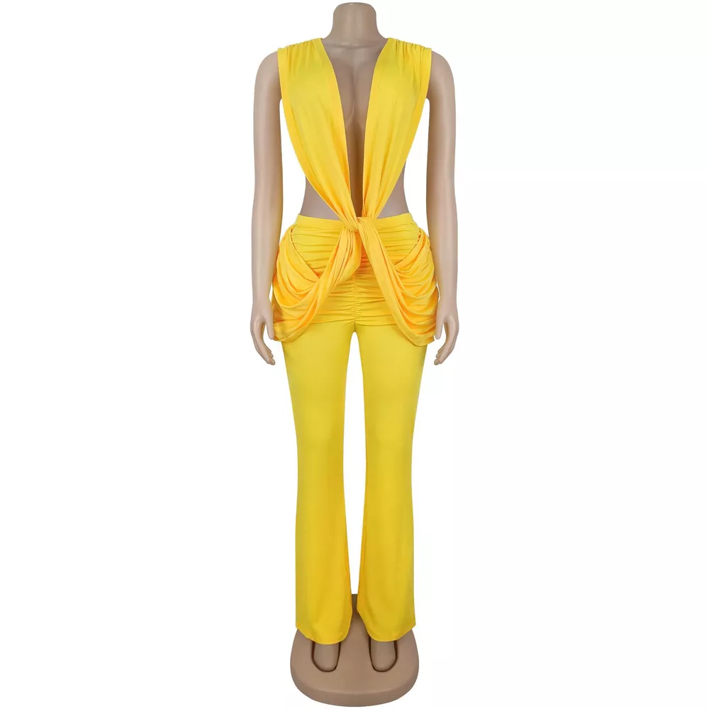 Deep V-Neck Knot-Front Flare Leg Jumpsuit, image 11