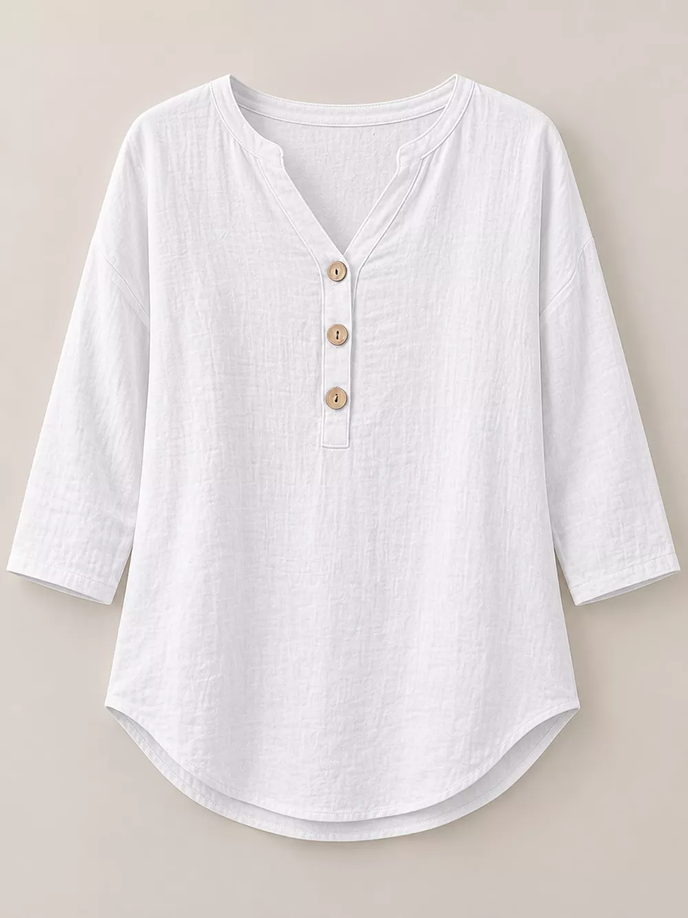 Full Size Button Detail Notched 3/4 Sleeve Blouse Plus Size, image 31