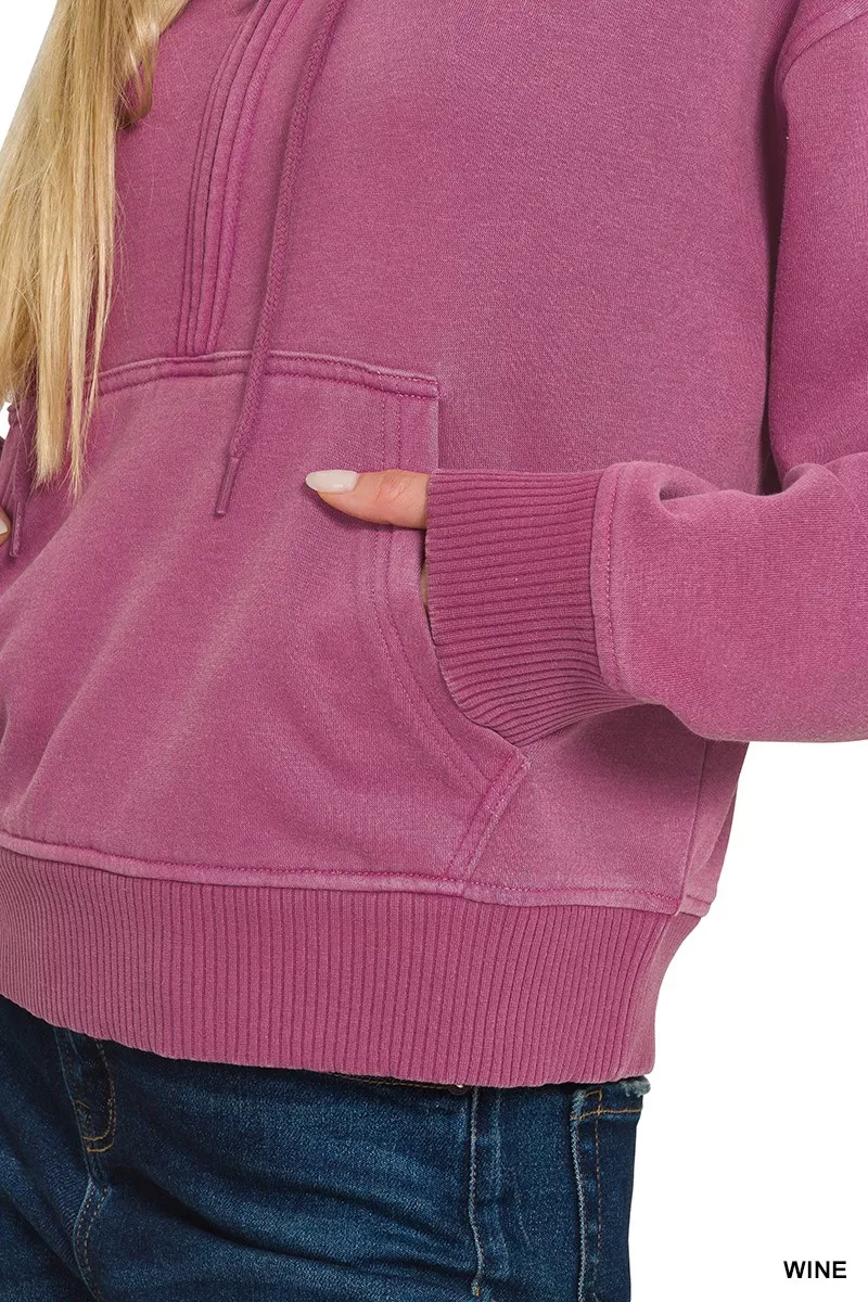 Fleece Pigment Dye Half Zip Kangaroo Pocket Hoodie, image 2