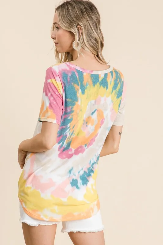 Circular Tie Dye Print V Neck Top, image 2