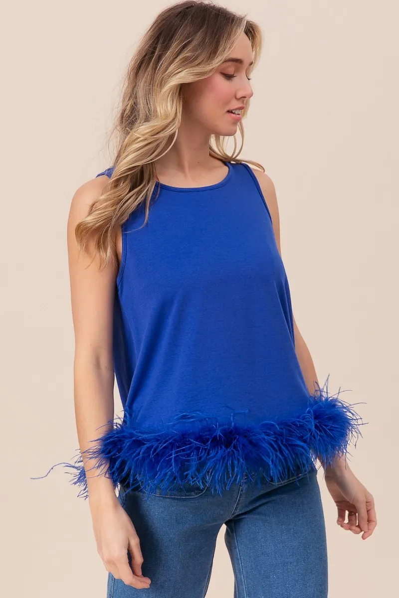 French Terry Faux Feather Bottom Back Tied Top, image 3