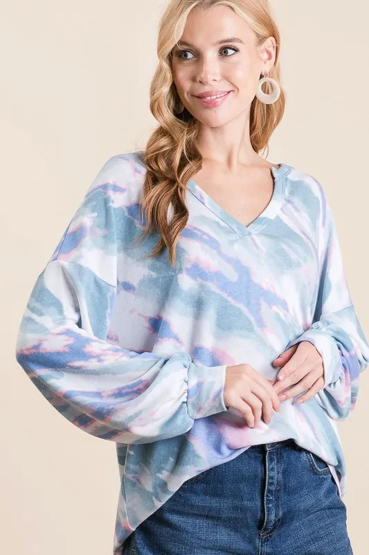 Tie Dye French Terry Top with Balloon Sleeves, image 3