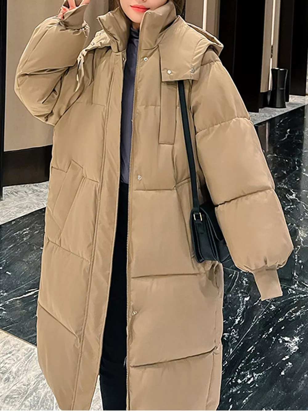 Plus Size Oversized Hooded Longline Puffer Coat, image 3