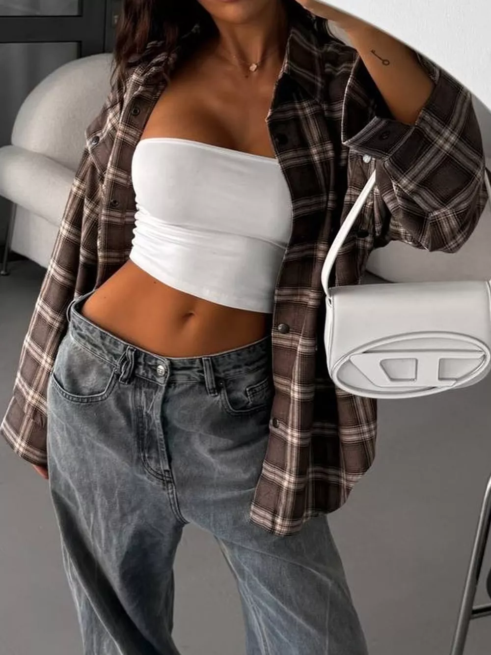 Plaid Button-Down Shirt with Detachable Sleeves, image 6