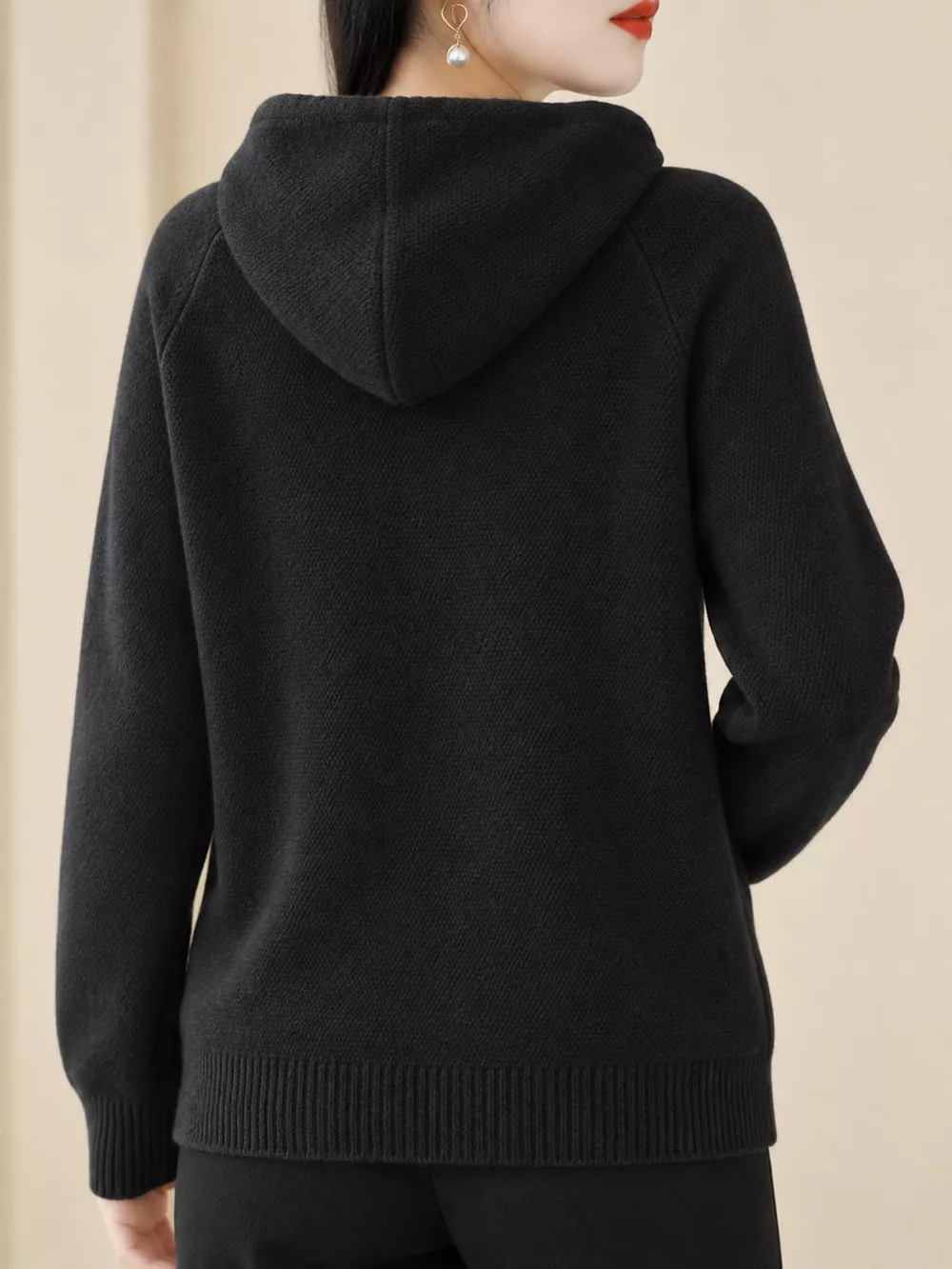 Drawstring Long Sleeve Hooded Knit Sweater, image 3