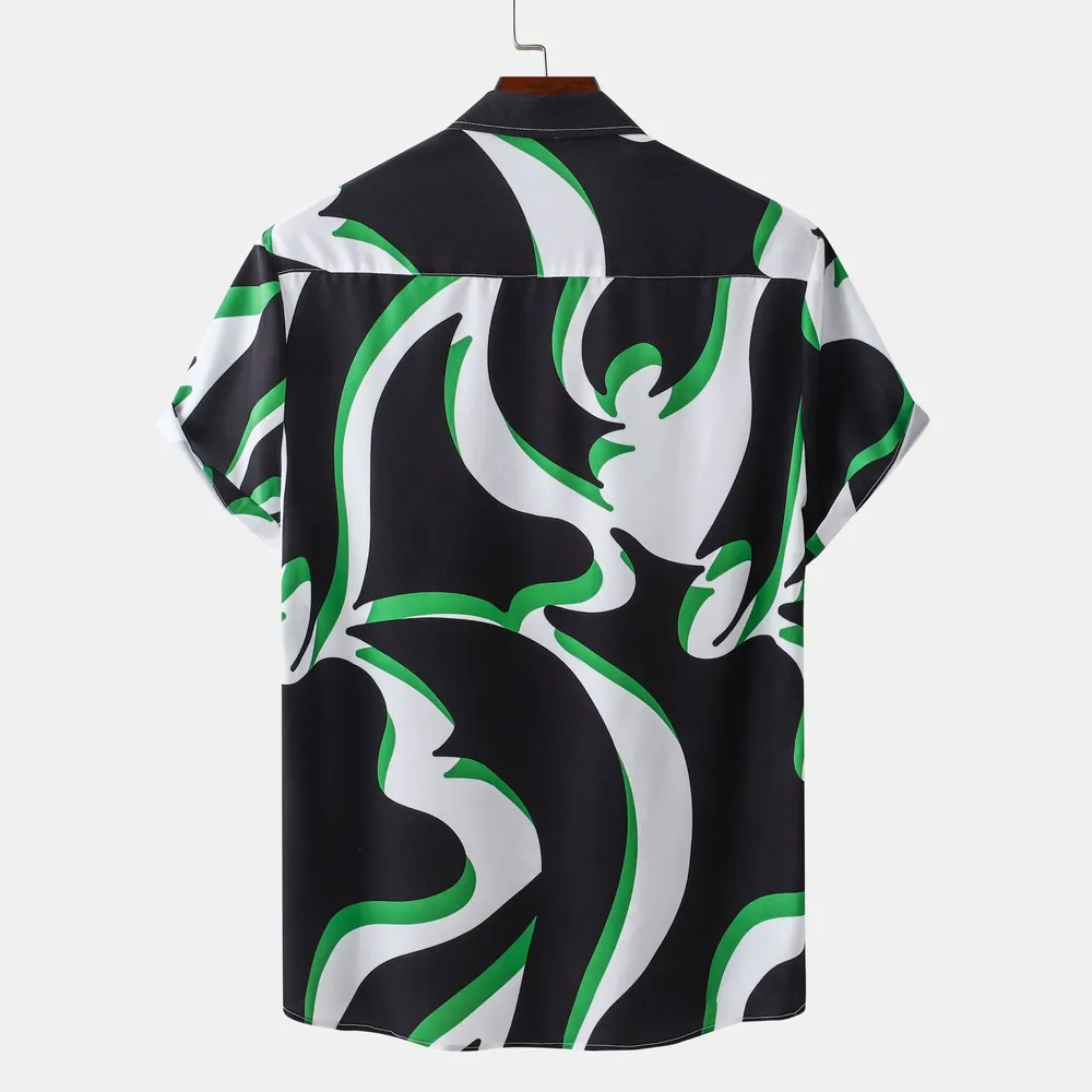 Men's Plus Size Abstract Wave Pattern Short Sleeve Button-Up Shirt, image 2