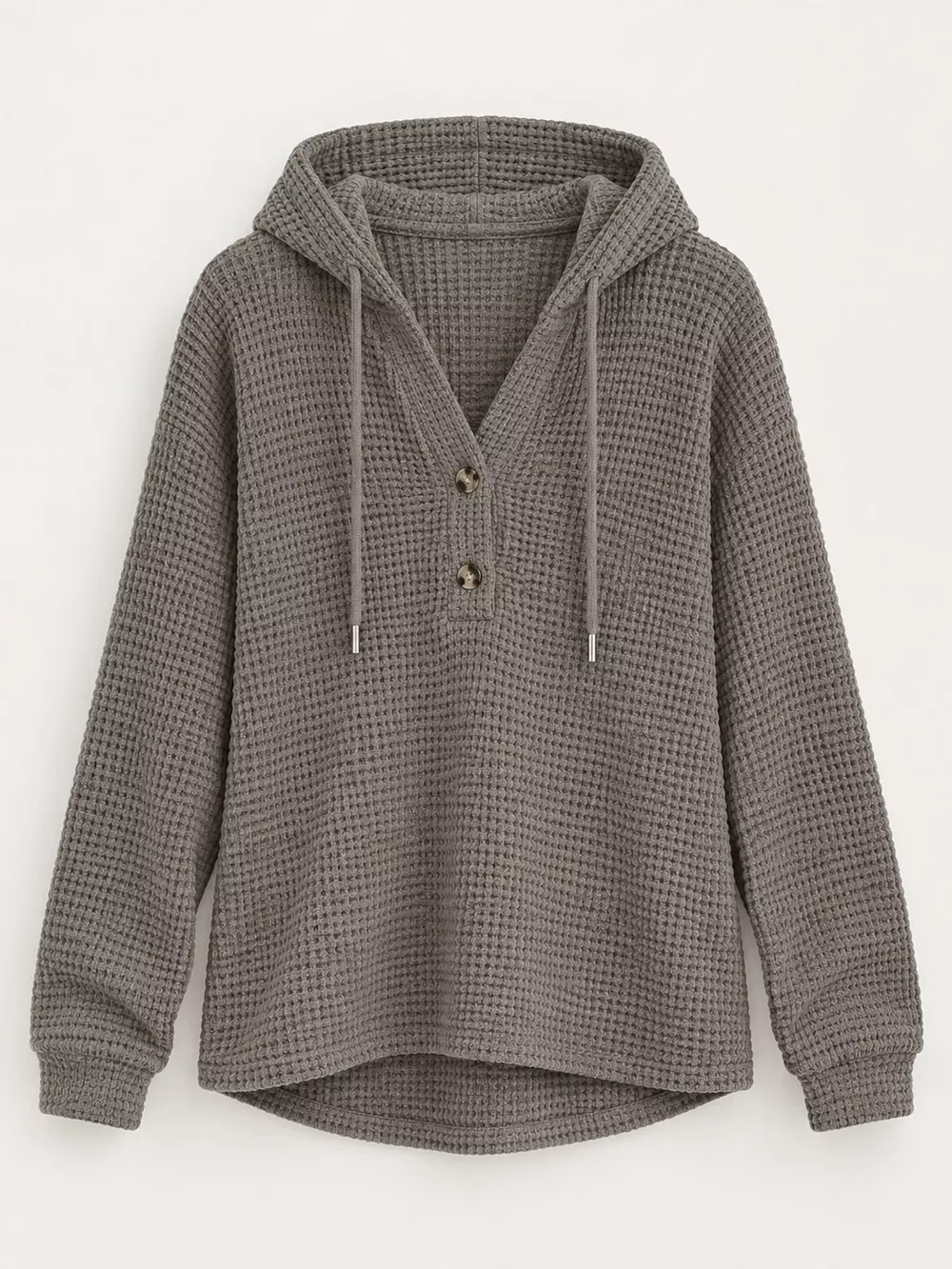 Full Size Waffle Knit Button Detail Hoodie Plus Size, image 62