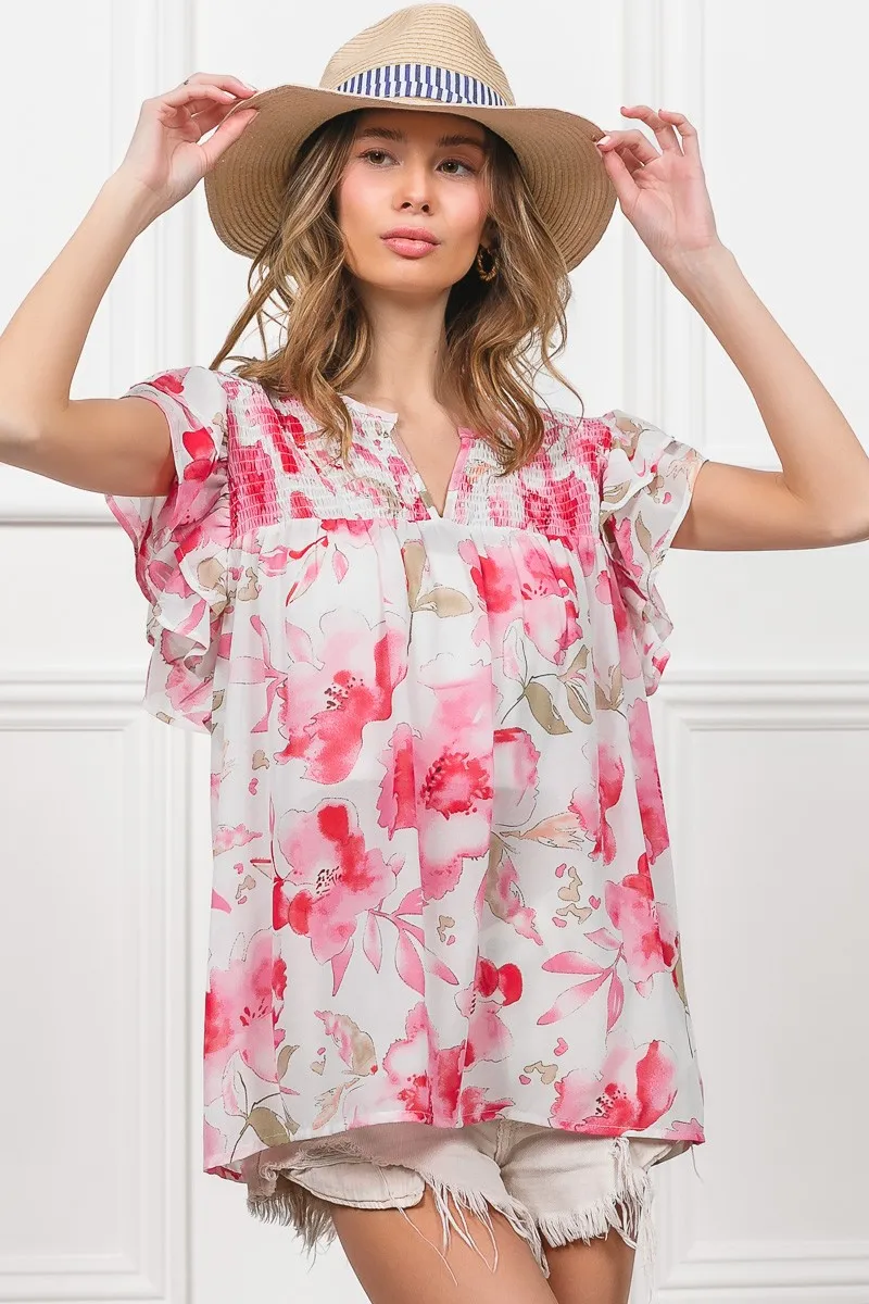 Floral Print Flutter Sheer Top, image 13
