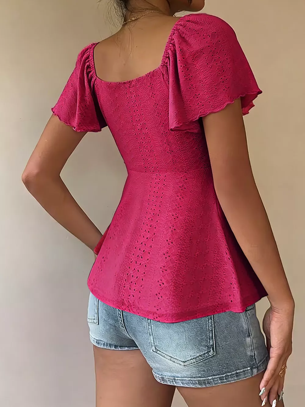 Sweetheart Neck Flutter Sleeve Top, image 7
