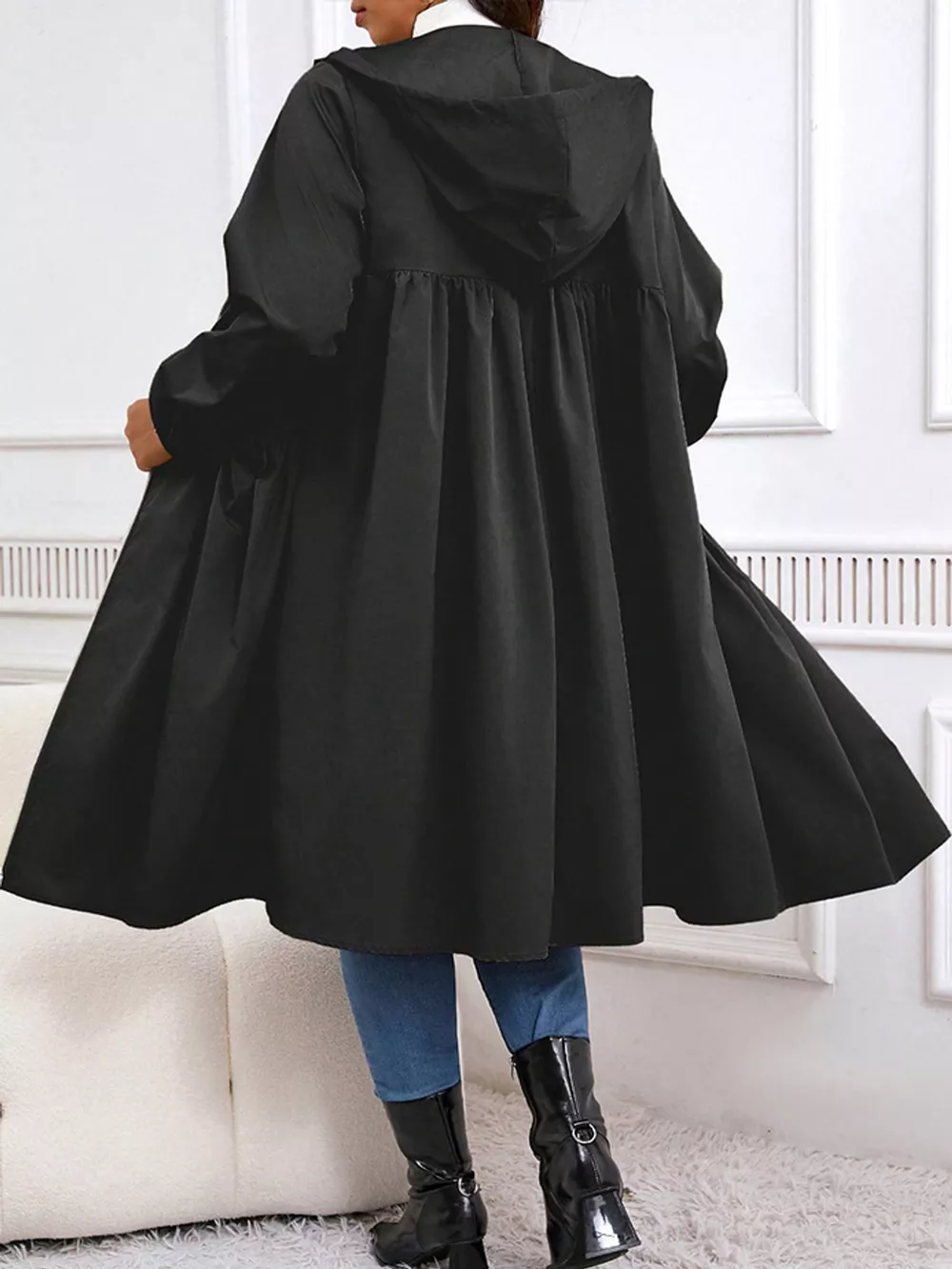 Plus Size Hooded Zip-Up Longline Windbreaker Outerwear, image 6