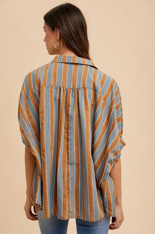 Oversized Drop Shoulder Striped Woven Shirt, image 3