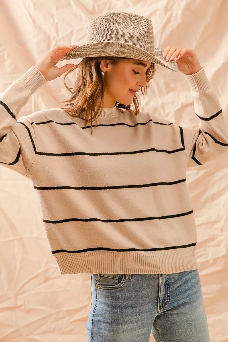 Stripe Crew Neck Basic Essential Sweater, image 9