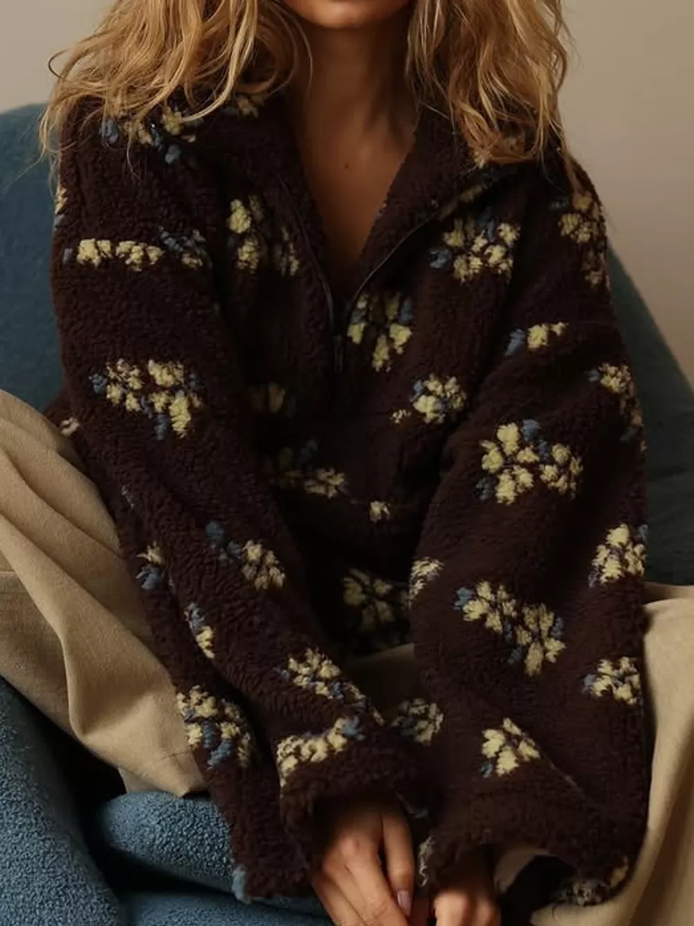 Floral Quarter-Zip Sherpa Sweatshirt, image 18
