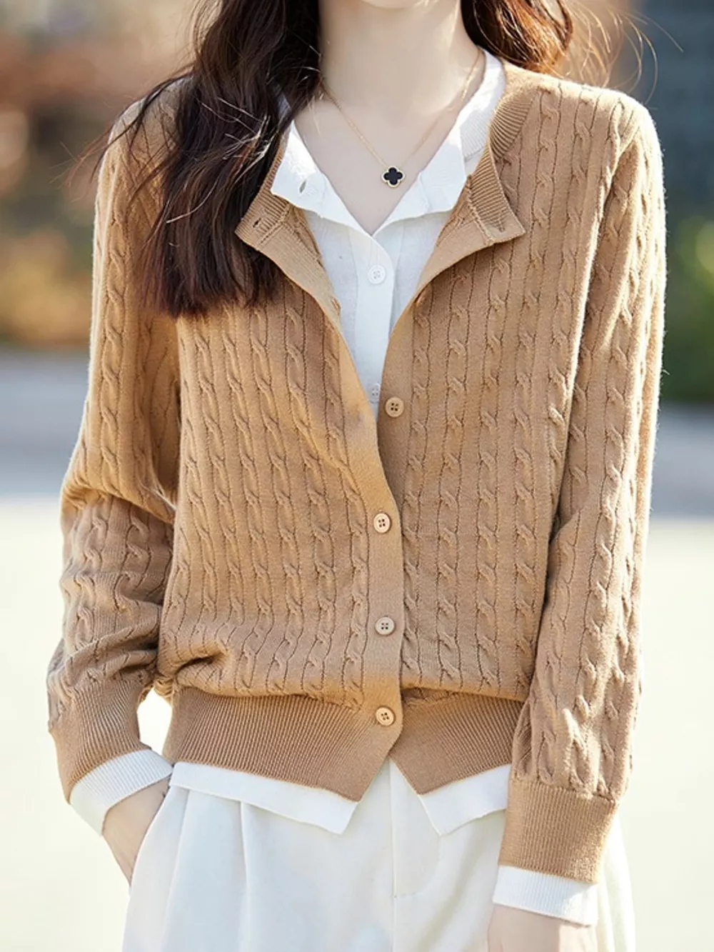 Cable-Knit Button-Down Cardigan, image 17