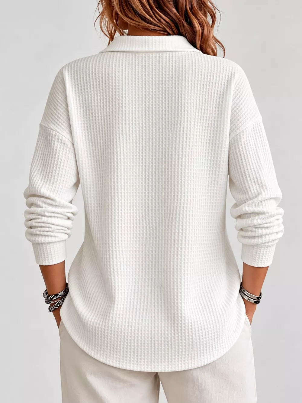 Full Size Waffle Knit Button Detail Top Plus Size, image 4