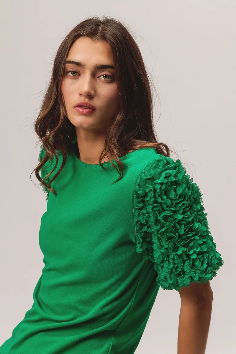 Short Mesh Flower Sleeve Knit Top, image 2