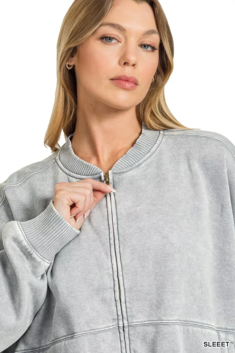 Zenana Acid Washed Fleece Jacket, image 4