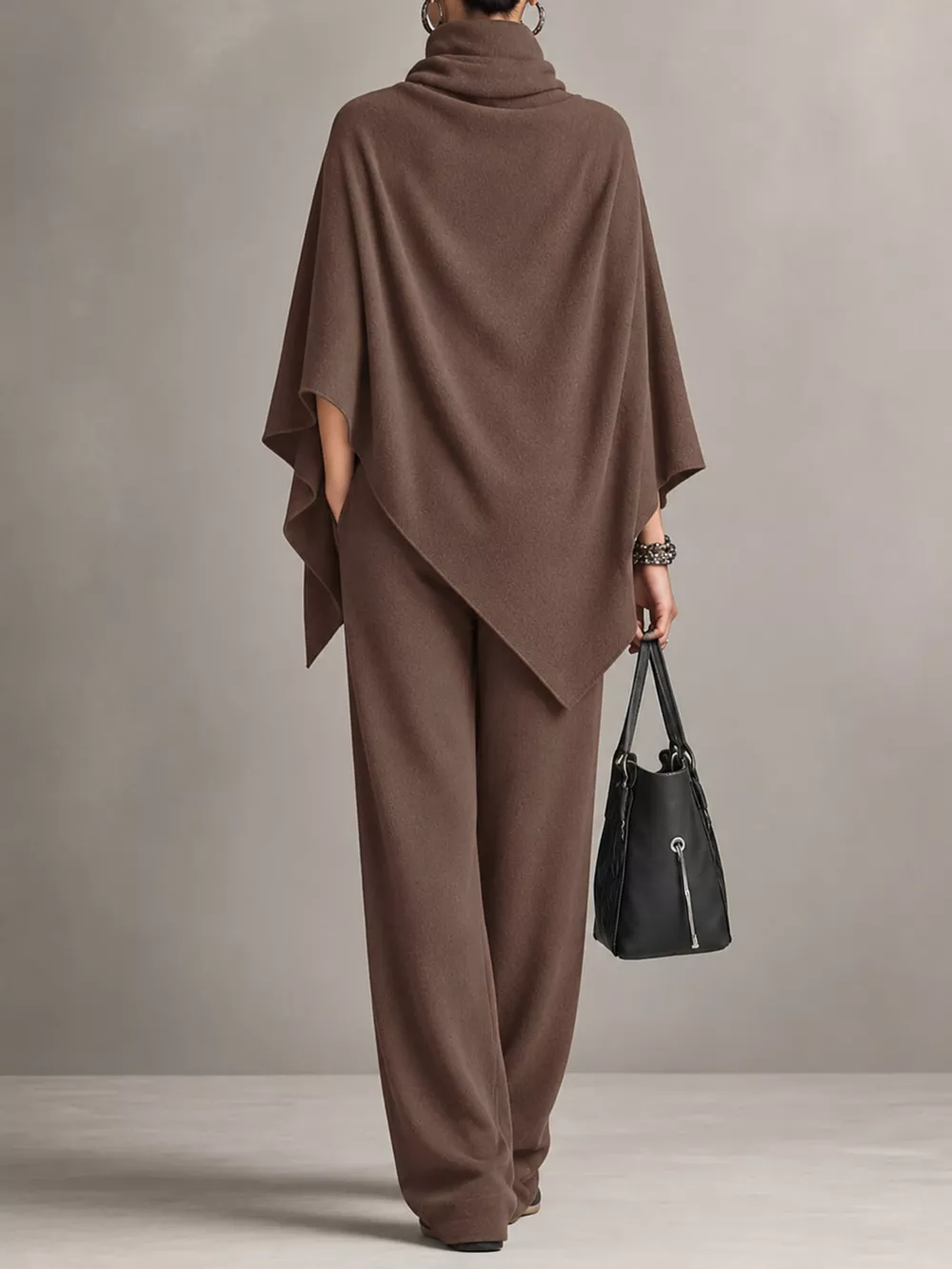 Full Size Turtleneck Poncho and Wide-Leg Pants Set Plus Size, image 7