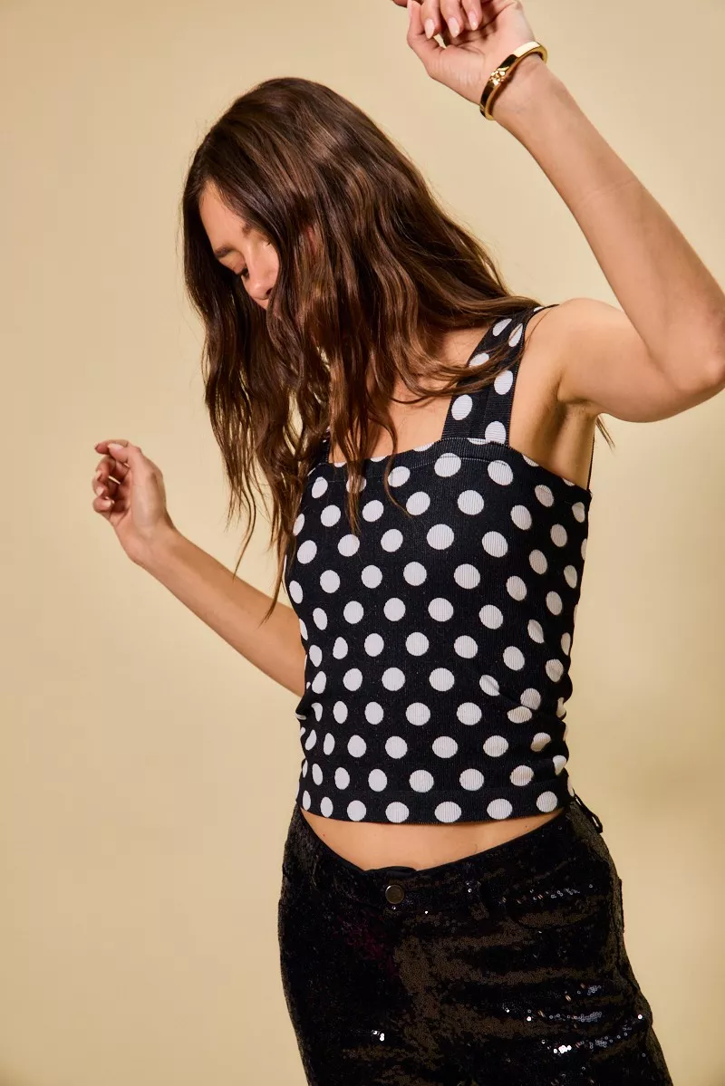 Polka Dot Knit Crop Seamless Casual Tank, image 4