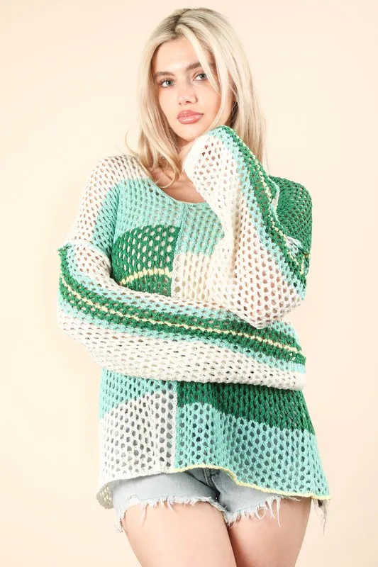 Color Block Oversized Summer Knit Cover Up, image 2