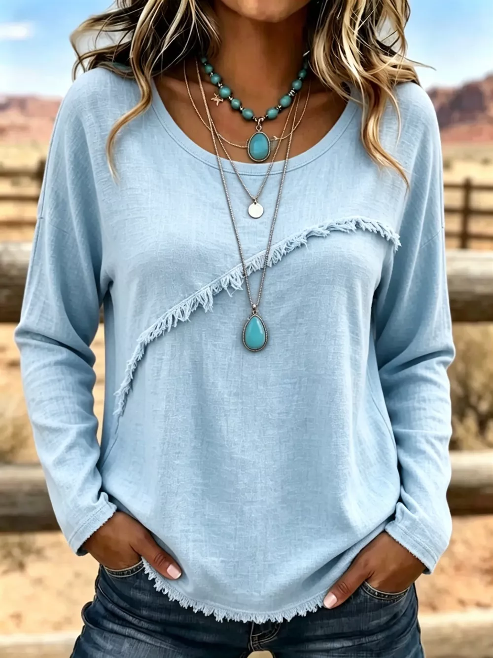 Full Size Fringe Detail Long Sleeve T-Shirt Plus Size, image 7