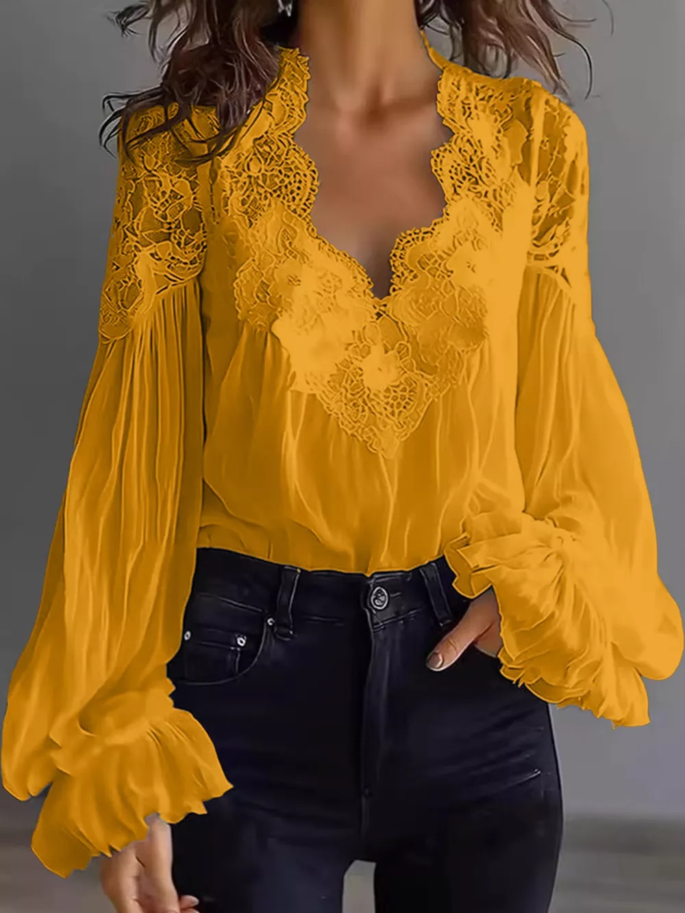 Full Size Lace V-Neck Flounce Sleeve Blouse Plus Size, image 16