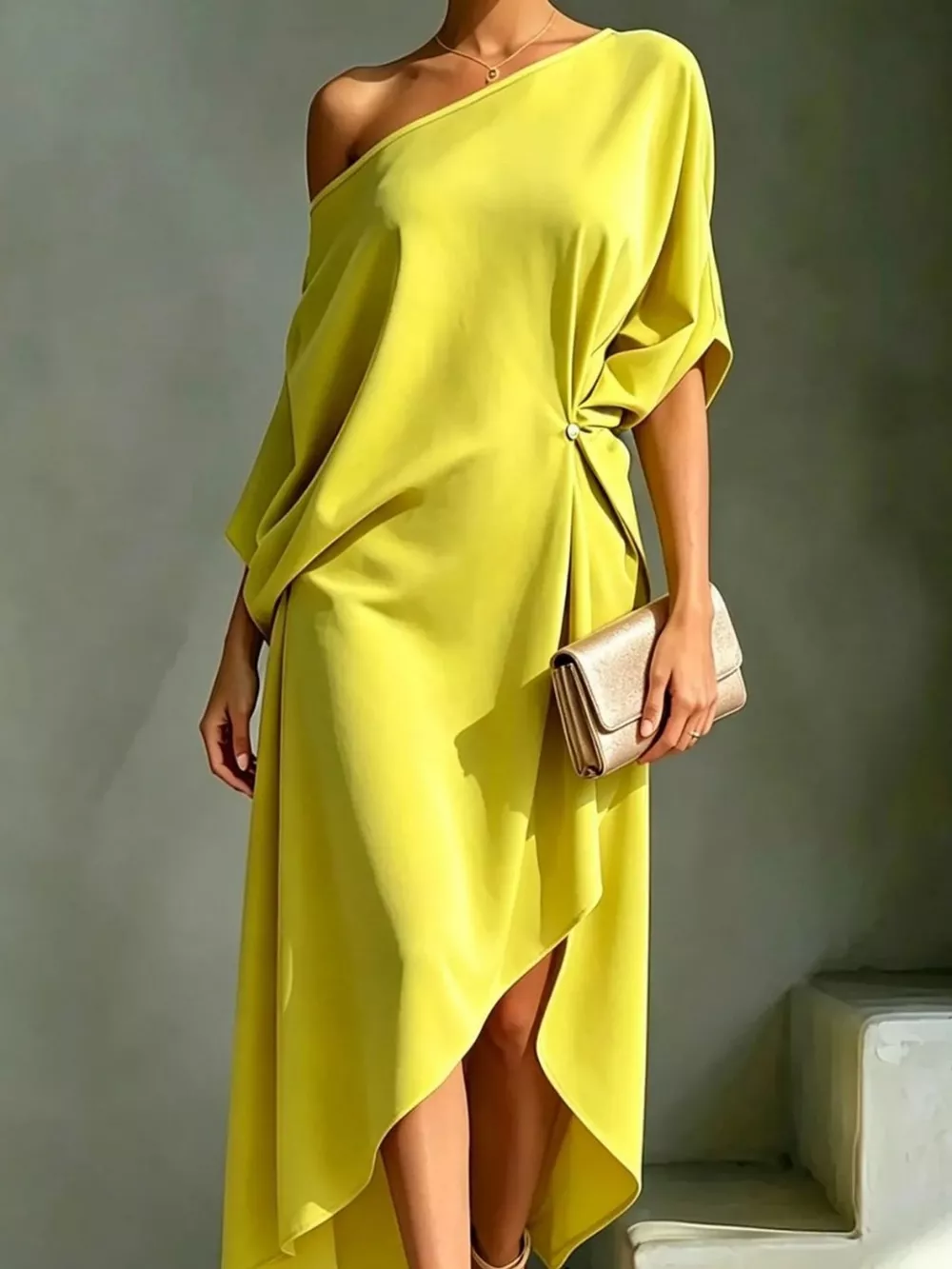 Full Size One-Shoulder Asymmetric Hem Midi Dress Plus Size, image 6
