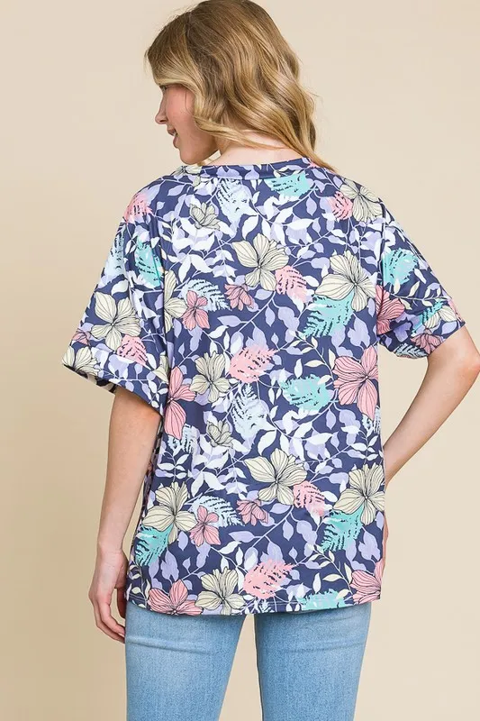 Floral Round Neck Short Sleeve T-Shirt, image 3