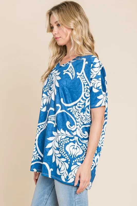 Printed Relaxed V-Neck Tunic Top, image 5
