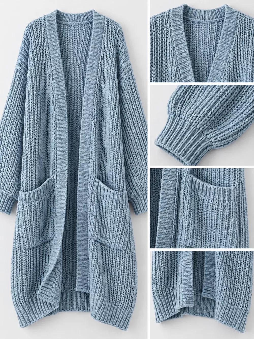 Full Size Chunky Knit Openwork Front Longline Cardigan Plus Size, image 35