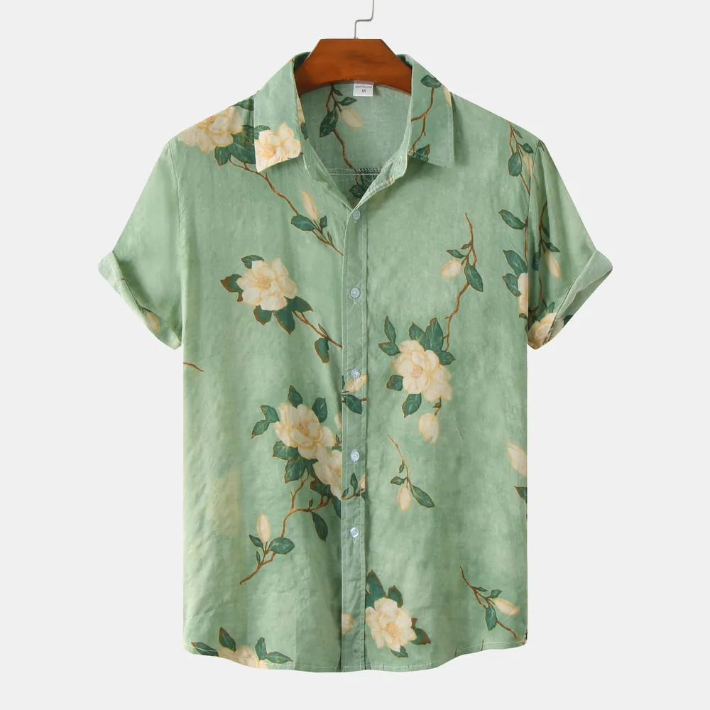 Men's Plus Size Floral Print Short Sleeve Button Down Shirt, image 7