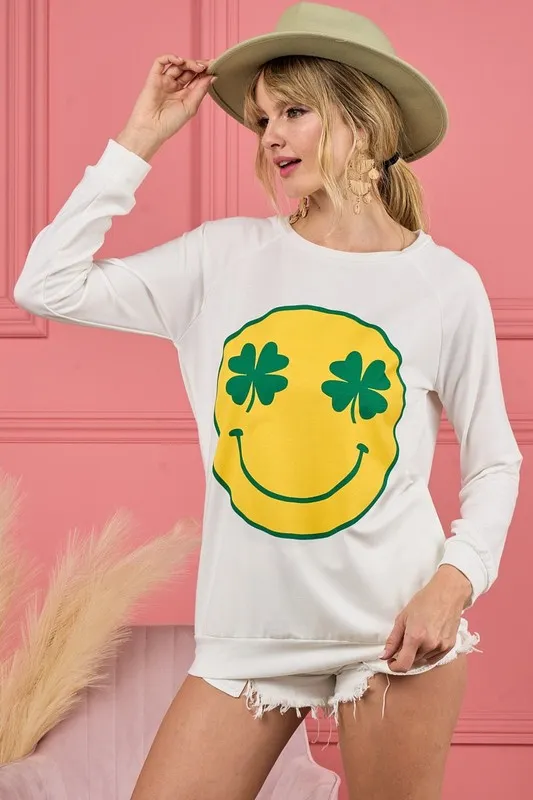 Smile Face Graphic Round Neck Long Sleeve Top, image 8