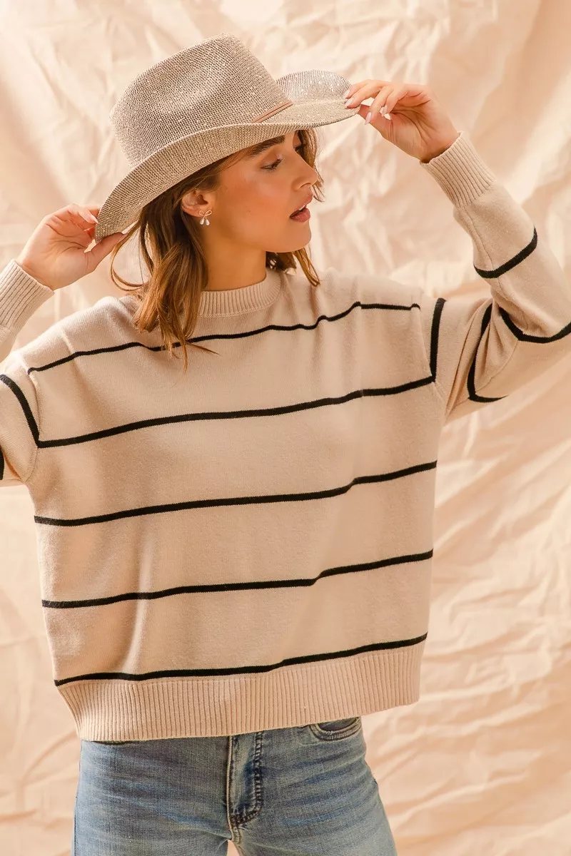 Stripe Crew Neck Basic Essential Sweater, image 2