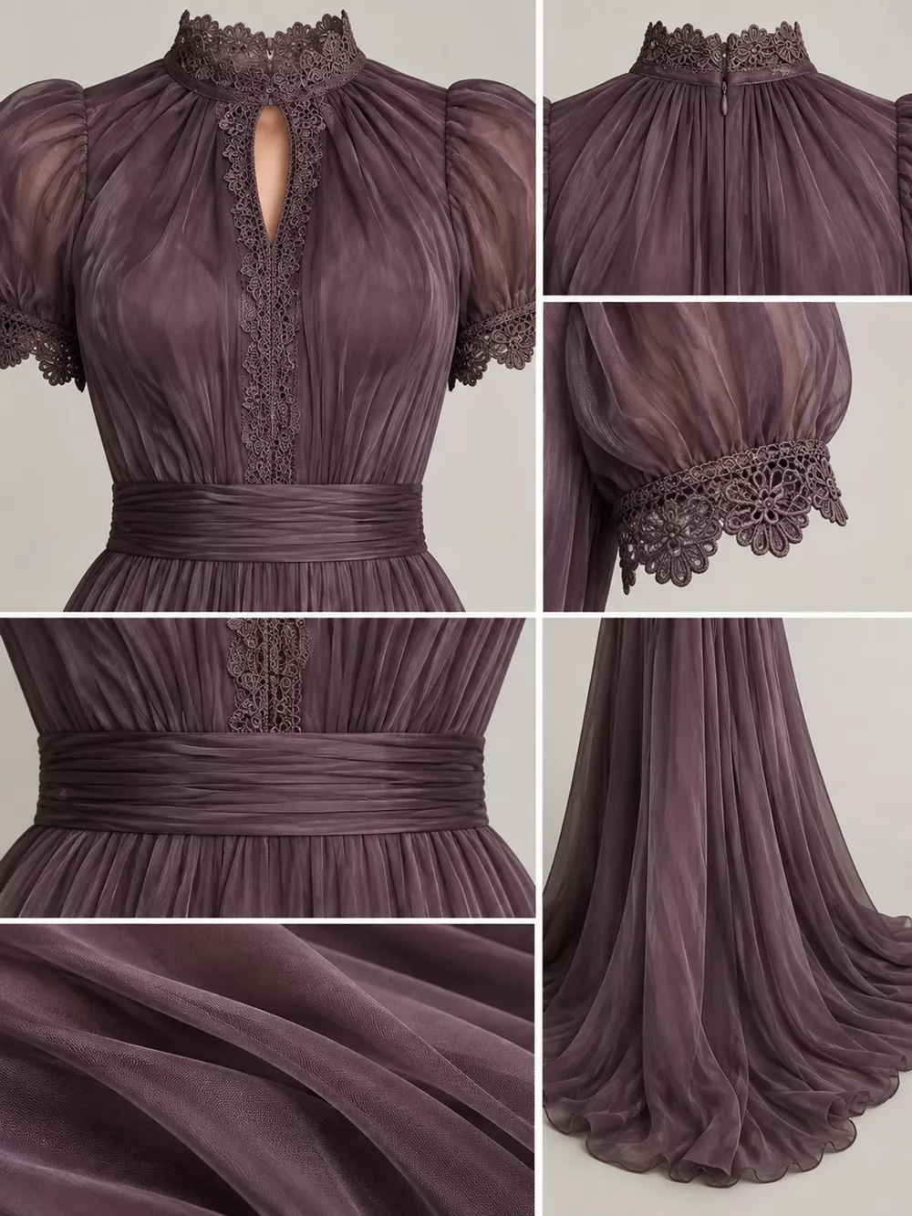 Full Size Elegant Sheer Chiffon Mock-Neck Maxi Dress with Keyhole Detail Plus Size, image 7