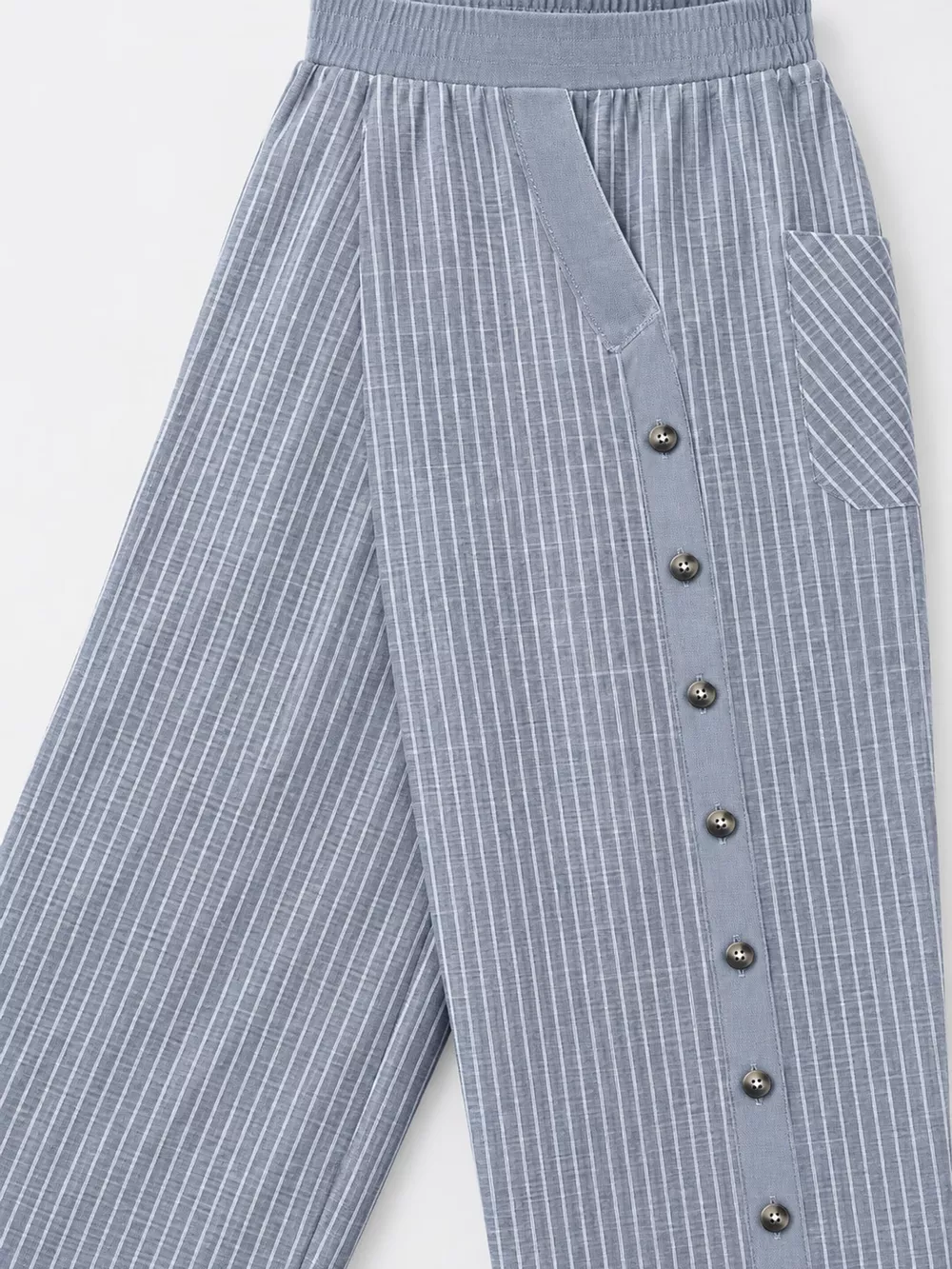 Striped Casual Pants with Side Button Detail, image 5