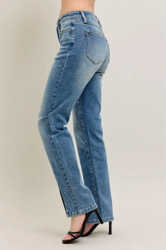 Full Size High Waist Vintage Wash Front Seam & Slit Straight Plus Size, image 8